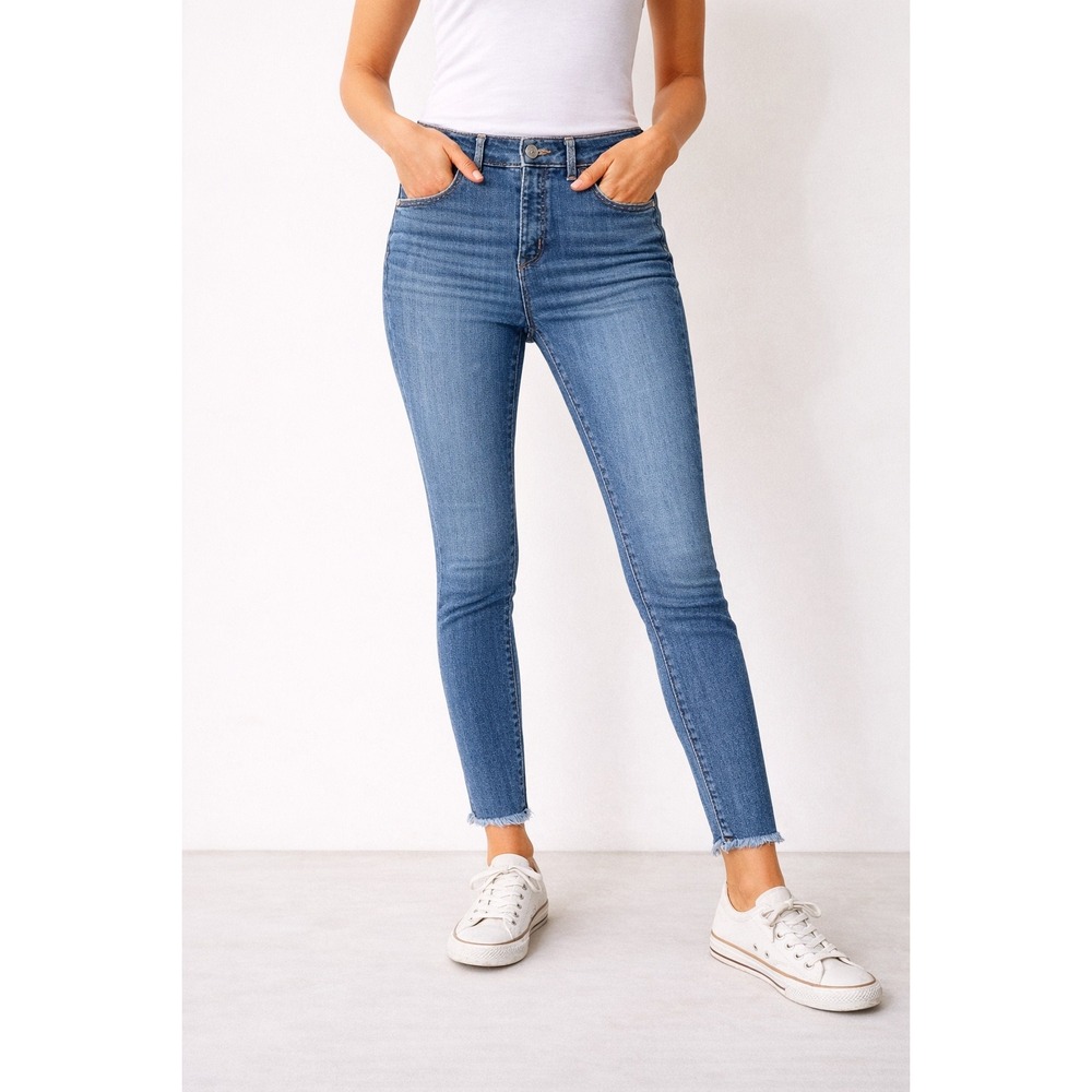 LOFT Womens High Waist Skinny Jeans 29/8P Blue Raw Hem Petite‎ Denim Stretch
